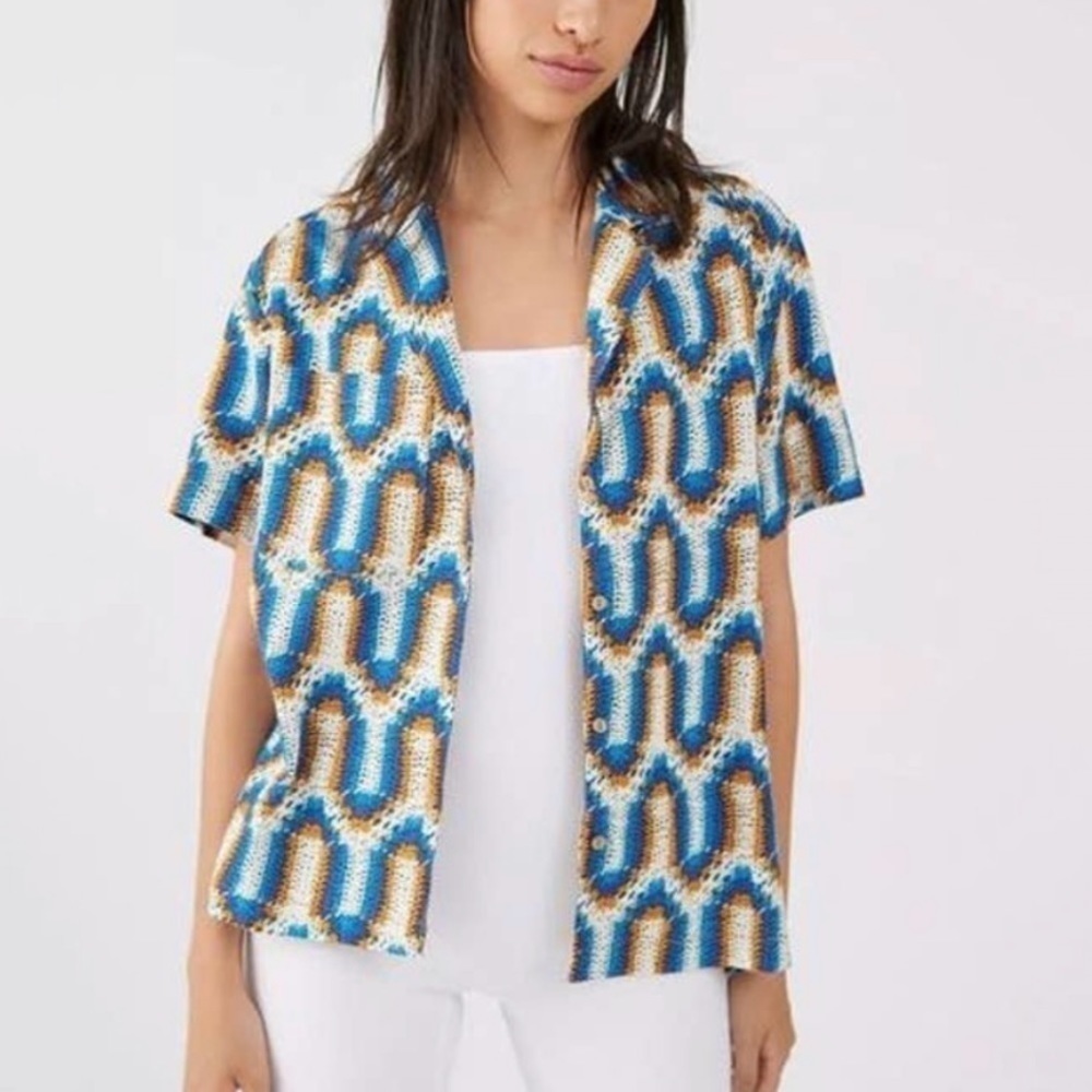NWT Urban Outfitters BDG Dylan Souvenir Linen Printed Button Down Top